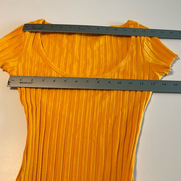 SIMON MILLER Rib Scoop Neck Cap Sleeve Long Dress, Vibrant Yellow/Orange, Sz XS - Picture 12 of 15